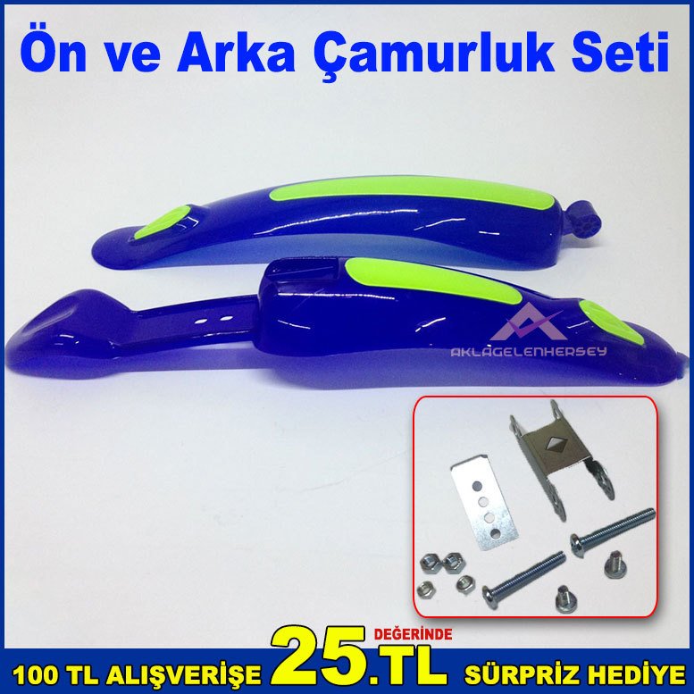 Ön ve Arka Bisiklet Çamurluğu 32cm Arka 37cm Ön Plastik Bisiklet Çamurluk Sarı Lacivert