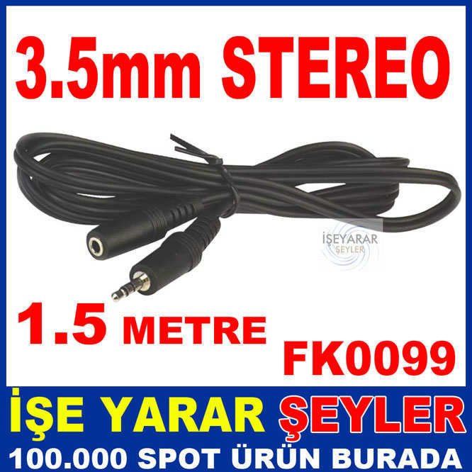 3.5 mm ERKEK - 3.5mm DİŞİ STEREO KABLO 1.5 METRE