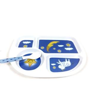 4 Bölmeli Bebek Tabak Kaşık Seti Mama Tabağı Seti  27x21x4 cm 