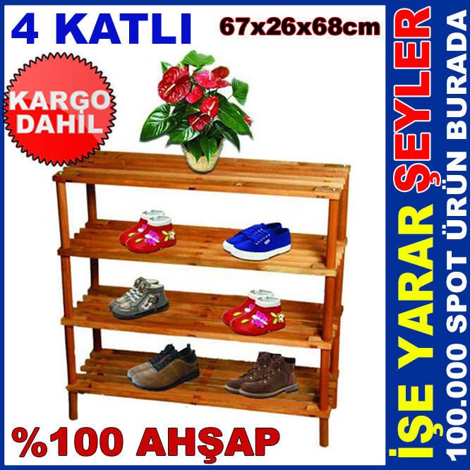 AHŞAP 4KATLI PORTATF ÇOK AMAÇLI AYAKKABI RAFI