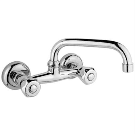 Eğri Boyunlu n Stil Duvara Monte Çevirmeli Klasik Mutfak Evye 2 Yıl Garantili Süper Kromajlı Batarya