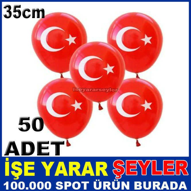 TÜRK BAYRAK BASKILI KIRMIZI 50 ADET BALON