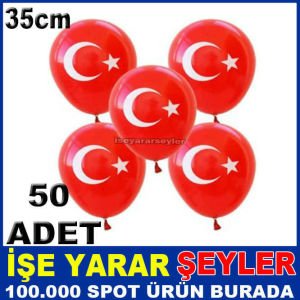 TÜRK BAYRAK BASKILI KIRMIZI 50 ADET BALON