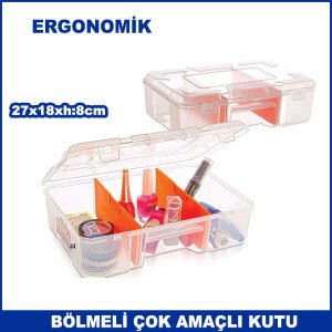Ergonomik Tasarıma Sahip Ayarlanabilir Bölmeli Çok Amaçlı Kutu 27x18xh:8