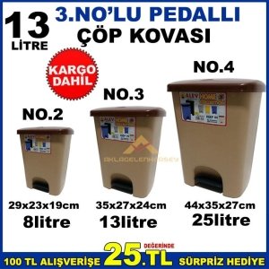 13 LİTRE PEDALLI KALİTELİ PLASTİK ÇÖP KOVASI NO.3 35x27x24cm