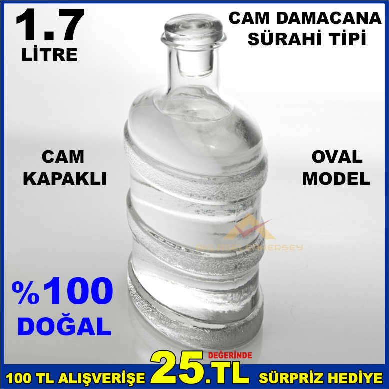 1.7 LİTRE CAM KAPAKLI OVAL CAM DAMACANA SÜRAHİ