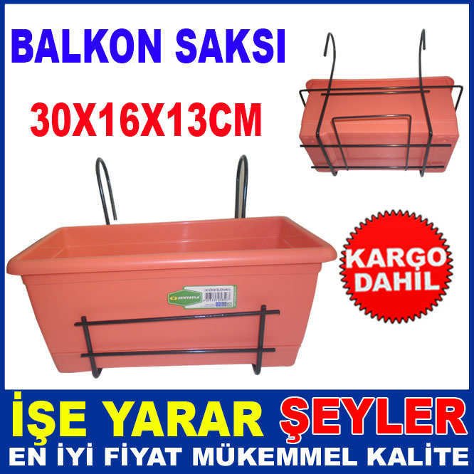 BALKON SAKSI SETİ METAL TAŞIYICI ASKI APARATI İLE 30cm DİKDÖRTGEN NARÇİÇEĞİ BALKON SAKSISI
