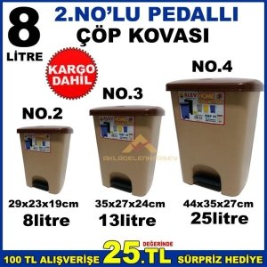 8 LİTRE PEDALLI KALİTELİ PLASTİK ÇÖP KOVASI NO.2 29x23x19cm