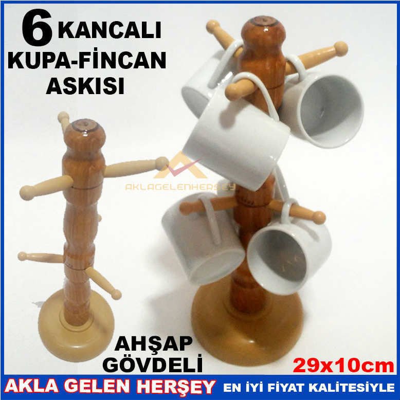 AHŞAP GÖVDELİ 6 KANCALI KUPA ve FİNCAN ASKISI