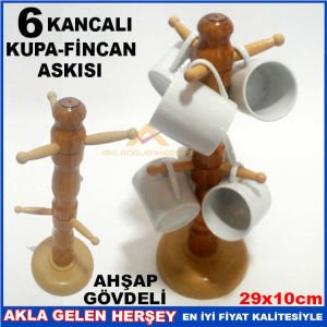 AHŞAP GÖVDELİ 6 KANCALI KUPA ve FİNCAN ASKISI