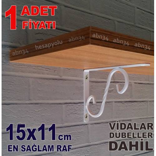 Metal ferforje raf ayağı Beyaz Renk 15x11cm L ayak vidalarla dübelleri dahil çelik raf altı demiri