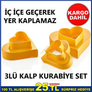Üçlü set 2 kat Kalp bisküvi kek kalıpları 3 ADET İÇ İÇE GEÇEBİLEN KALP VOLOVAN KURABİYE KESİM KALIBI