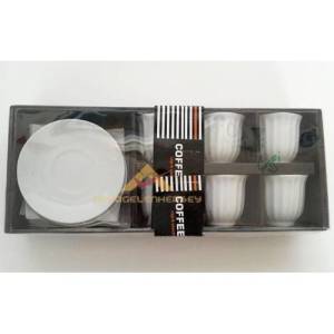 Kendinden Desenli Beyaz Porselen Kahve Fincan Takımı Yivli Çizgi