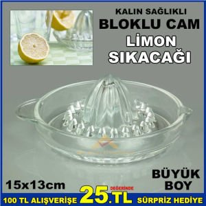 TEMİZLİĞİ KOLAY BÜYÜK BOY EN SAĞLIKLI KALIN CAM LİMON SIKACAĞI