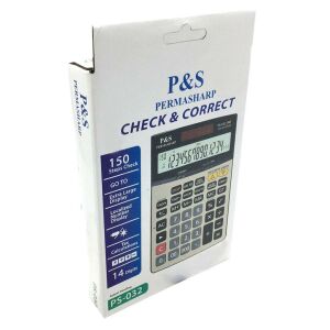 150 İşlemli Fonksiyonel 14 Haneli Hafızalı Hesap Makinesi Büyük Boy Güneş Enerjili Permasharp PS-032