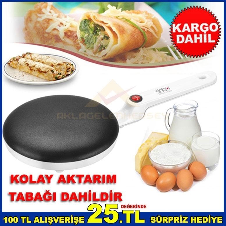 Çok Fonksiyonlu Elektrikli Krep Tava Pratik Gözleme Tavası 20 cm Geniş Teflon Pişirme Yüzey