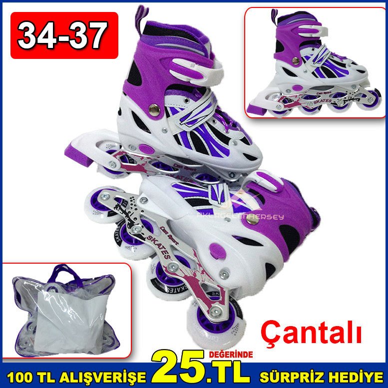 Tekerlekleri Ayarlanabilir Paten Seti M Beden 34-37 Numara Yeni Başlayanlar İçin Kaliteli Paten