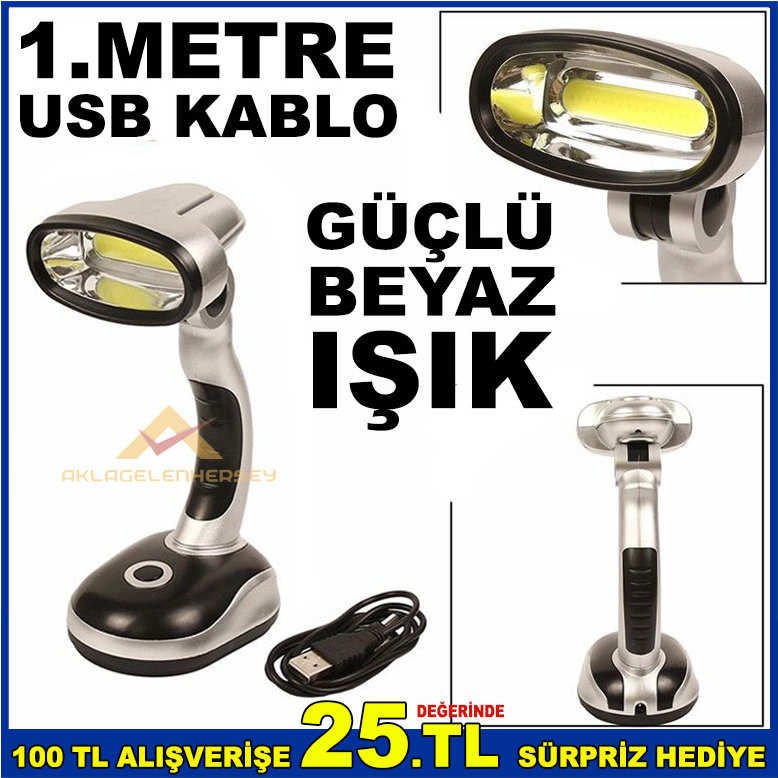 PORTATİF DERS ÇALIŞMA LAMBASI USB+PİLLE YANAN COB LED OYNAR BAŞLI MASA LAMBASI KİTAP OKUMA LAMBASI