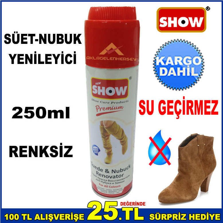 TÜM RENKLERİ İÇİN SÜET BOYASI SU GEÇİRMEZ 250ml SÜET,NUBUK AYAKKABI-ÇANTA-MONT BOYASI SPREY BOYA