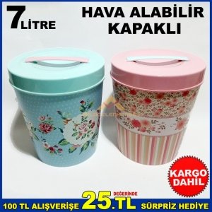 7 LİTRE YUVARLAK HAVA ALABİLEN SAKLAMA KABI VE ERZAK KUTUSU