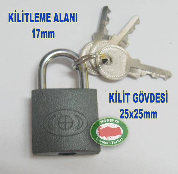 DOLAP,ÇANTA,VALİZ İÇİN ASMA KİLİT 25mm GRİ KİLİT