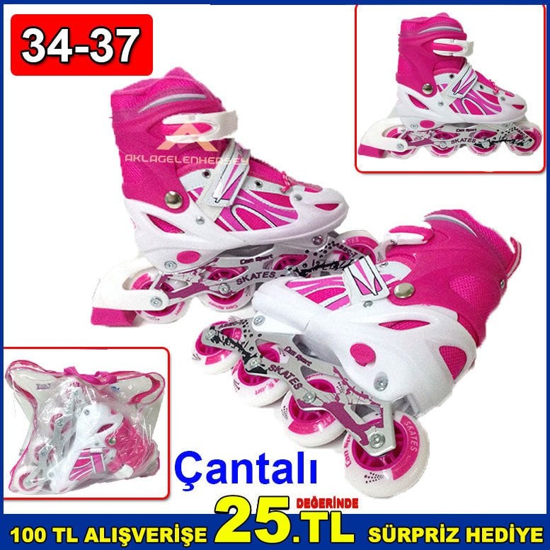 Tekerlekleri Ayarlanabilir Paten Seti M Beden 34-37 Numara Yeni Başlayanlar İçin Kaliteli Paten