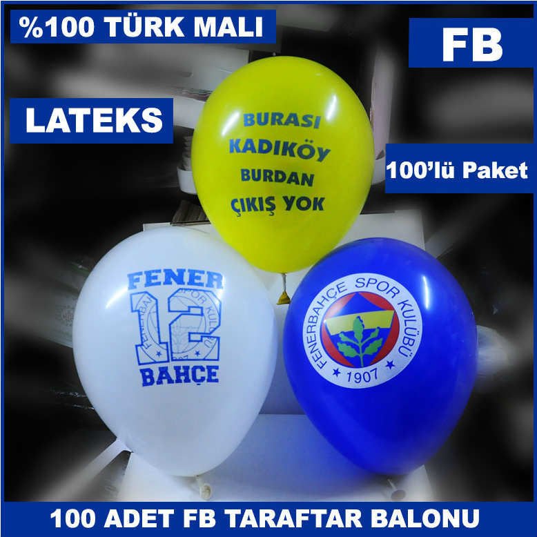 100 Adet Orjinal Lisanslı Fenerbahçe Balonu - Taraftar Balonu - Sarı Lacivert Balon