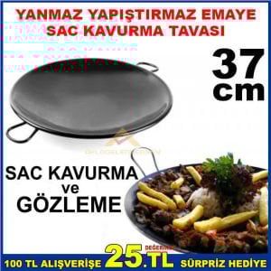 4-6 KİŞİLİK SAÇTAVA YANMAZ YAPIŞMAZ 37cm YUVARLAK SAĞLIKLI BÜYÜK BOY EMAYE SAC KAVURMA,EMAYE GÖZLEME