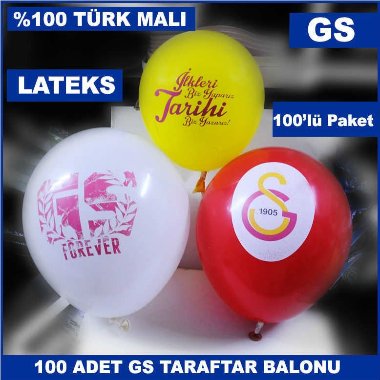 100 Adet Orjinal Lisanslı Galatasaray Balonu - Taraftar Balonu - Sarı Kırmızı Balon