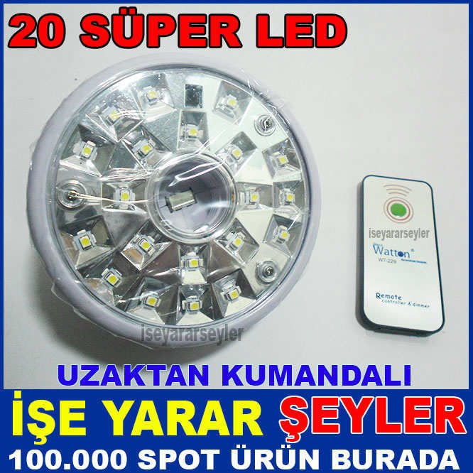 20 SÜPER LED ŞARJLI UZAKTAN KUMANDALI LAMBA