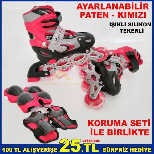 Koruma Setli Işıklı Teker Ayarlı Paten Kı-M-3538