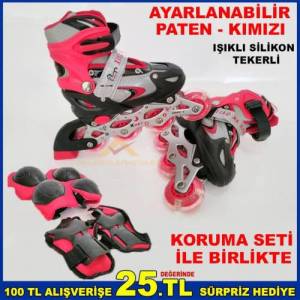 Koruma Setli Işıklı Teker Ayarlı Paten Kı-M-3538