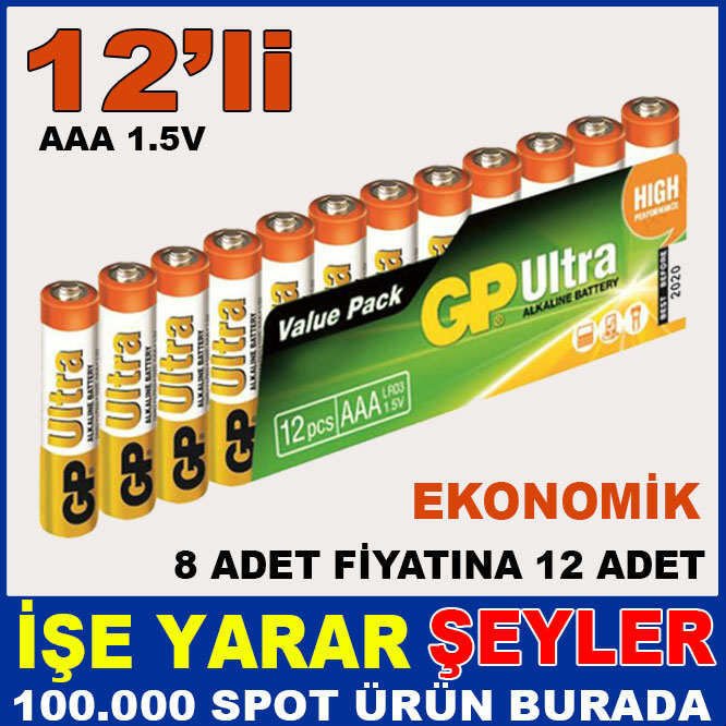 GP ULTRA ALKALINE BATTERY 12'Lİ EKONOMİK PAKET
