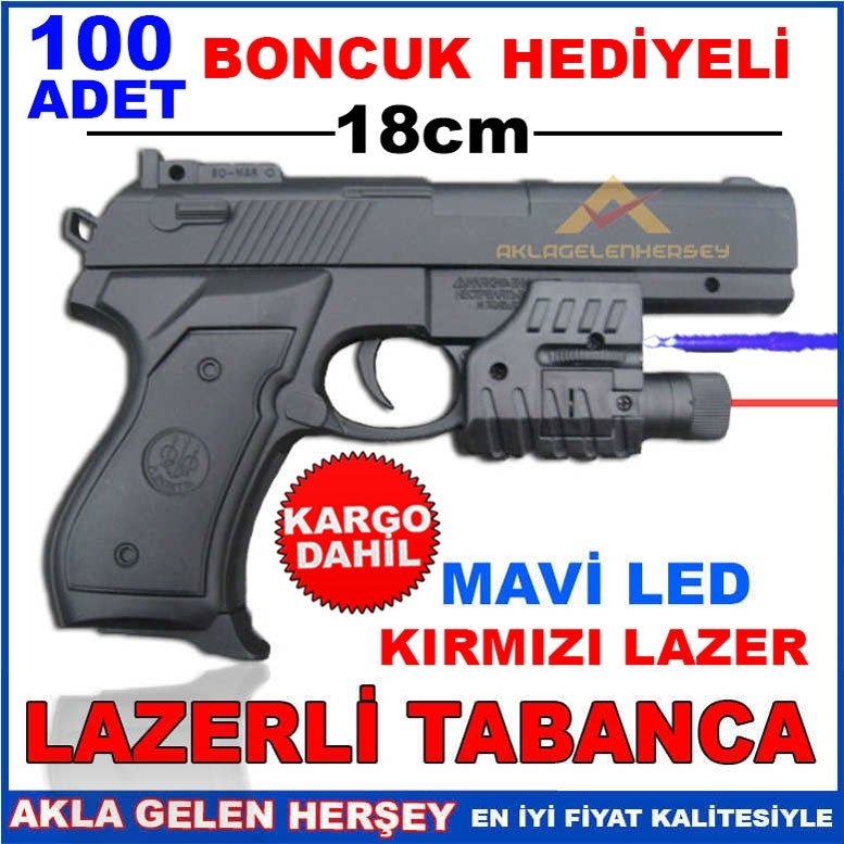 MAVİ LEDLİ BONCUK ATAN ŞARJÖRLÜ LAZER IŞIKLI OYUNCAK TABANCA