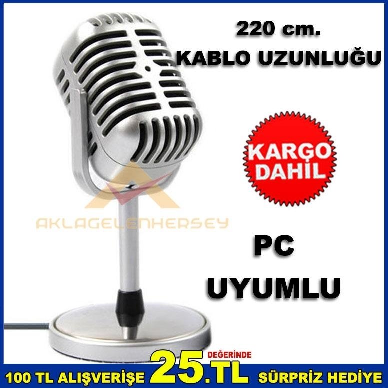 NOSTALJİK GÖRÜNÜMLÜ PC İLE UYUMLU PROFESYONEL MİNİ MİKROFON