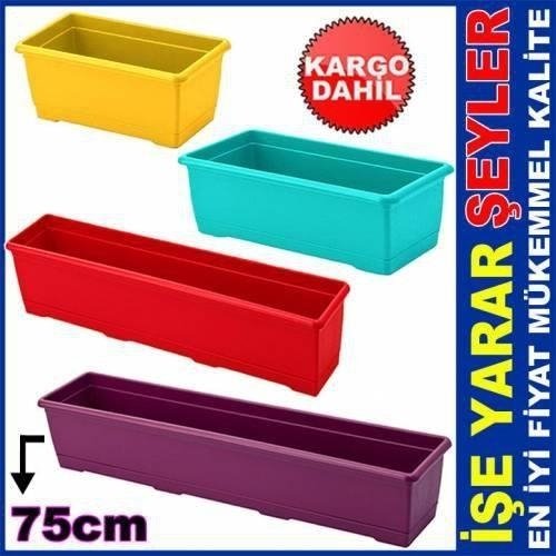 PLASTİKTEN ÜRETİM 75cm DİKDÖRTGEN RENKLİ PLASTİK BALKON SAKSISI
