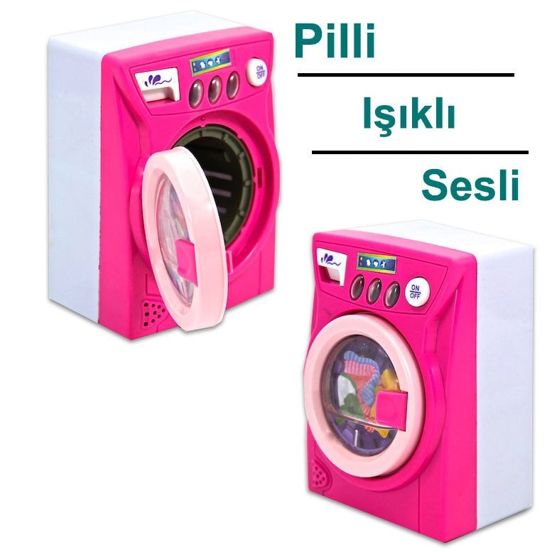 Oyuncak Çamaşır Makinesi Pilli Işıklı Sesli Eğitici ve Eğlendirici Çamaşır Makinesi 14x10cm Ebatında