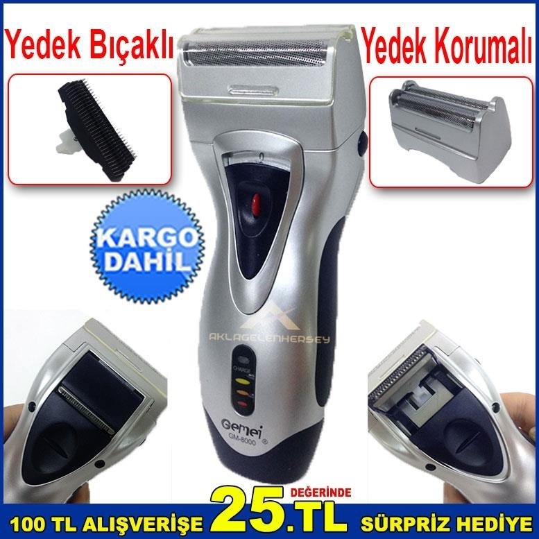 Çift Motorlu Yedek Bıçaklı Şarjlı Sakal Traş Makinesi Ergonomik