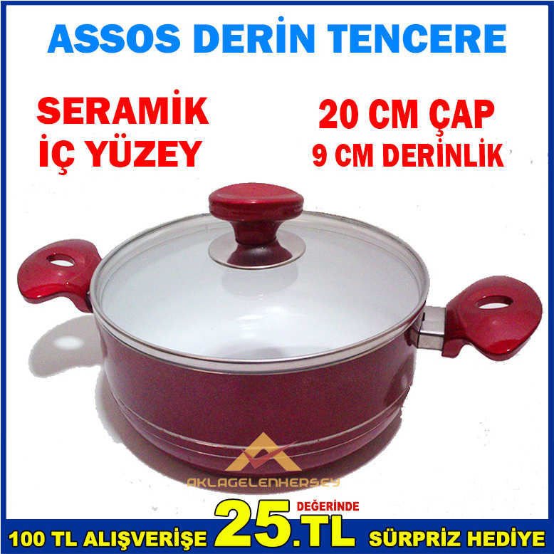ASSOS 20 CM SERAMİK İÇ YÜZEYLİ DERİN TENCERE