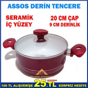 ASSOS 20 CM SERAMİK İÇ YÜZEYLİ DERİN TENCERE