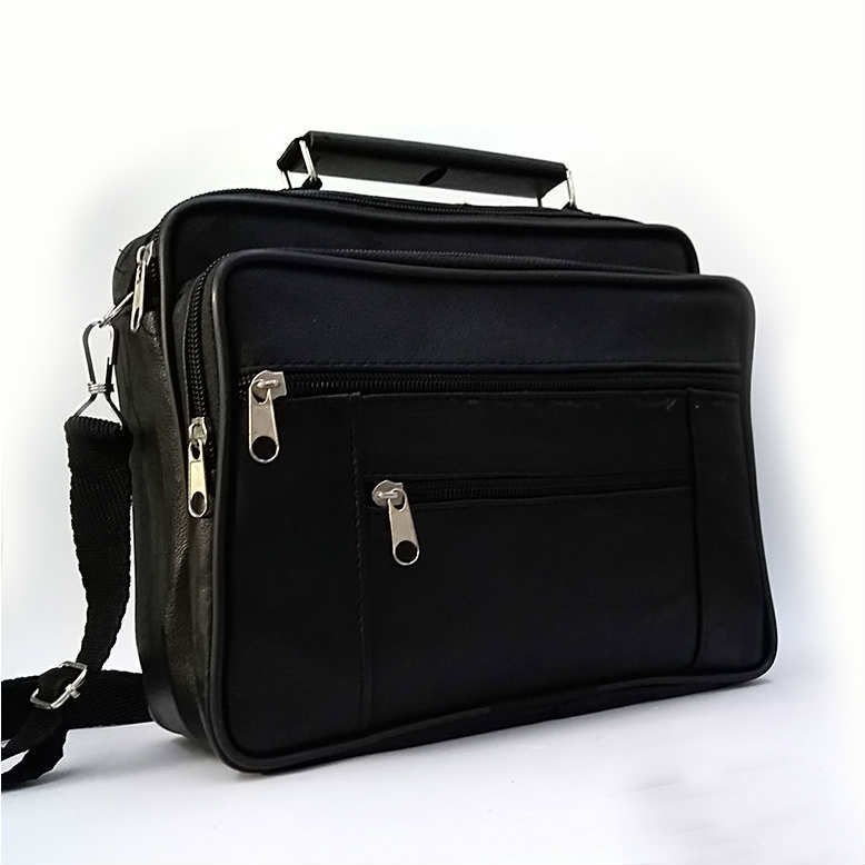 Hakiki Deriden Üretilmiş Omuz Askılı 5 Cepli Büyük Boy Erkek El Çantası - Yatay Model