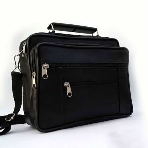 Hakiki Deriden Üretilmiş Omuz Askılı 5 Cepli Büyük Boy Erkek El Çantası - Yatay Model