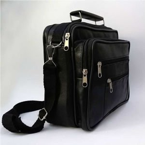 Hakiki Deriden Üretilmiş Omuz Askılı 5 Cepli Büyük Boy Erkek El Çantası - Yatay Model