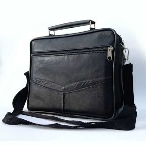 Hakiki Deriden Üretilmiş Omuz Askılı 5 Cepli Büyük Boy Erkek El Çantası - Yatay Model