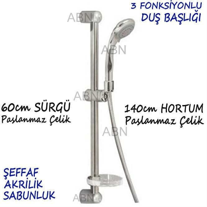 SÜRGÜLÜ DUŞ SETİ 3 FONKSİYONLU DUŞ BAŞLIĞI ÇELİK DUŞ HORTUMU VE SABUNLUK-1