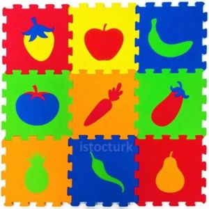 Geçmeli Oyun Halısı Sebze-Meyveler Eva Puzzle 9pc 33x33cm Oyun Matı Çocuk Yaşam Alanı Zemin Döşemesi