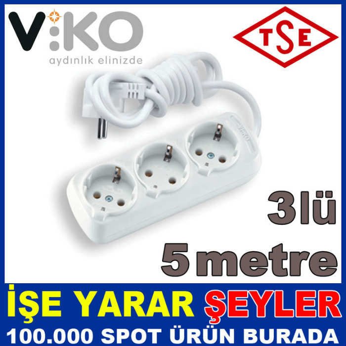 VİKO TOPRAKLI UZATMA KABLOSU 3'LÜ 5 METRE 3x1.5