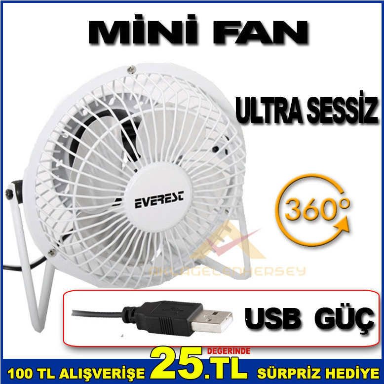 ULTRA SESSİZ ÖZEL METAL YAPILI 360 DERECE DÖNER MASAÜSTÜ USB GİRİŞLİ MİNİ FAN