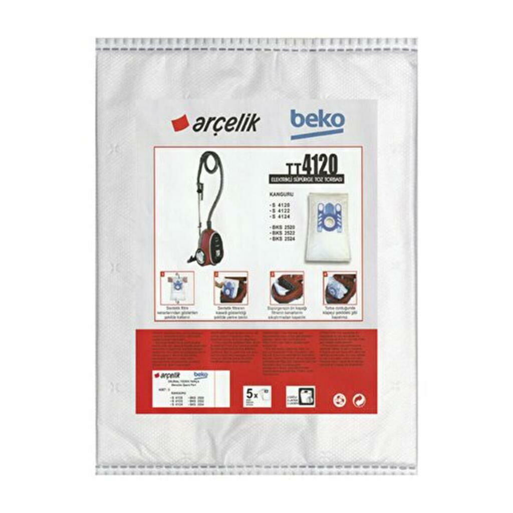 5 Adet Arçelik Beko TT4120 Elektrikli Süpürgelerine Uygun Sağlıklı Uzun Ömürlü Bez Toz Torbası