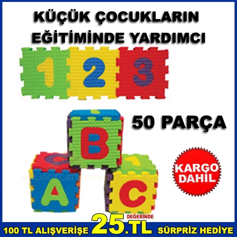 50 PARÇA SÜNGER PUZZLE EĞİTİCİ HARF / RAKAM SETİ TÜRKÇE İNGİLİZCE